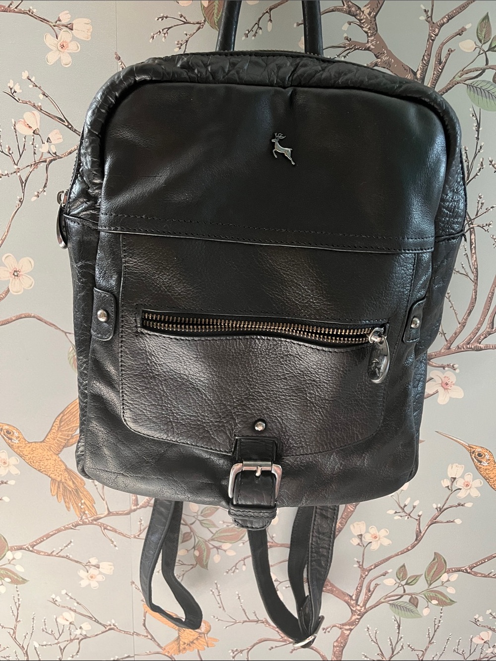 Ashwood Small Black Leather Backpack